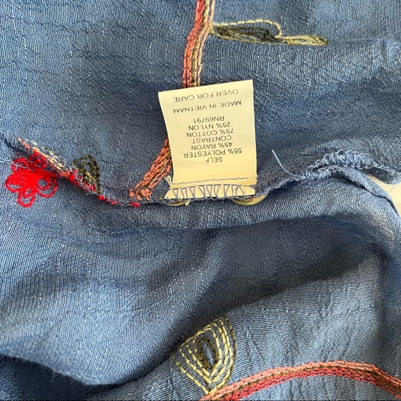 Fig and Flower Blue Blouse with Embroidered Floral Detail 1X - Picture 9 of 10